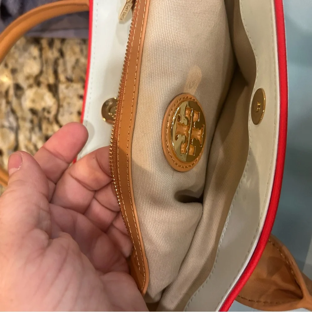 Tory Burch Two-Tone Nylon Tote - Light White & Red - Picture 10 of 11
